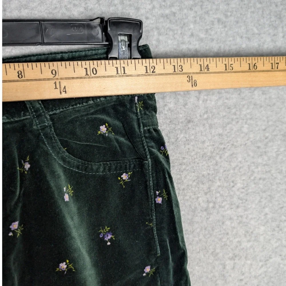 GAP‎ Velvet Pants Kids Size 7 Dark Green Ditsy Floral Straight Leg Fall Fashion